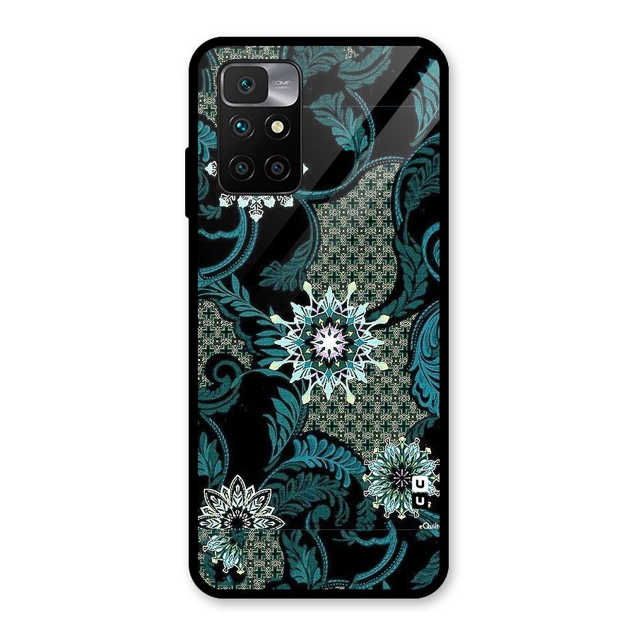 Bottle Green Floral Glass Back Case for Redmi 10 Prime