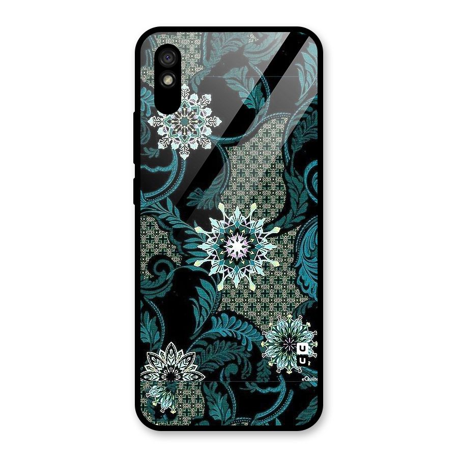 Bottle Green Floral Glass Back Case for Redmi 9i