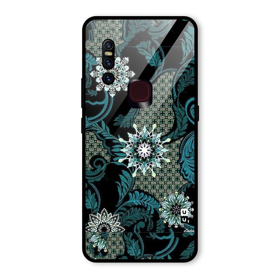 Bottle Green Floral Glass Back Case for Vivo V15