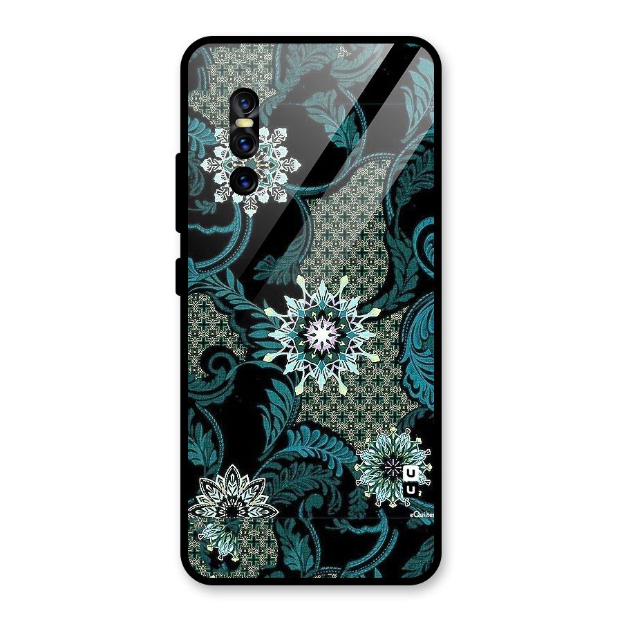 Bottle Green Floral Glass Back Case for Vivo V15 Pro