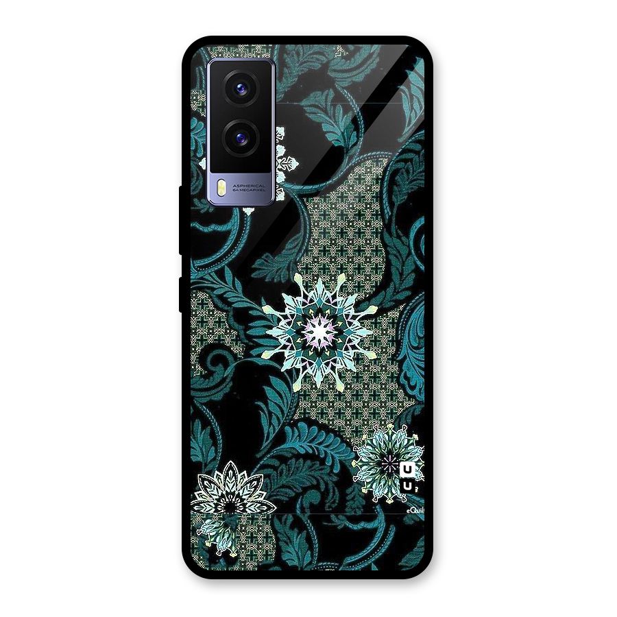 Bottle Green Floral Glass Back Case for Vivo V21e 5G