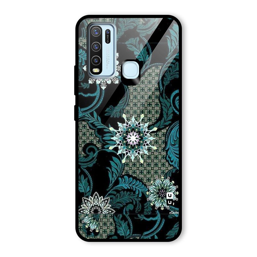 Bottle Green Floral Glass Back Case for Vivo Y50