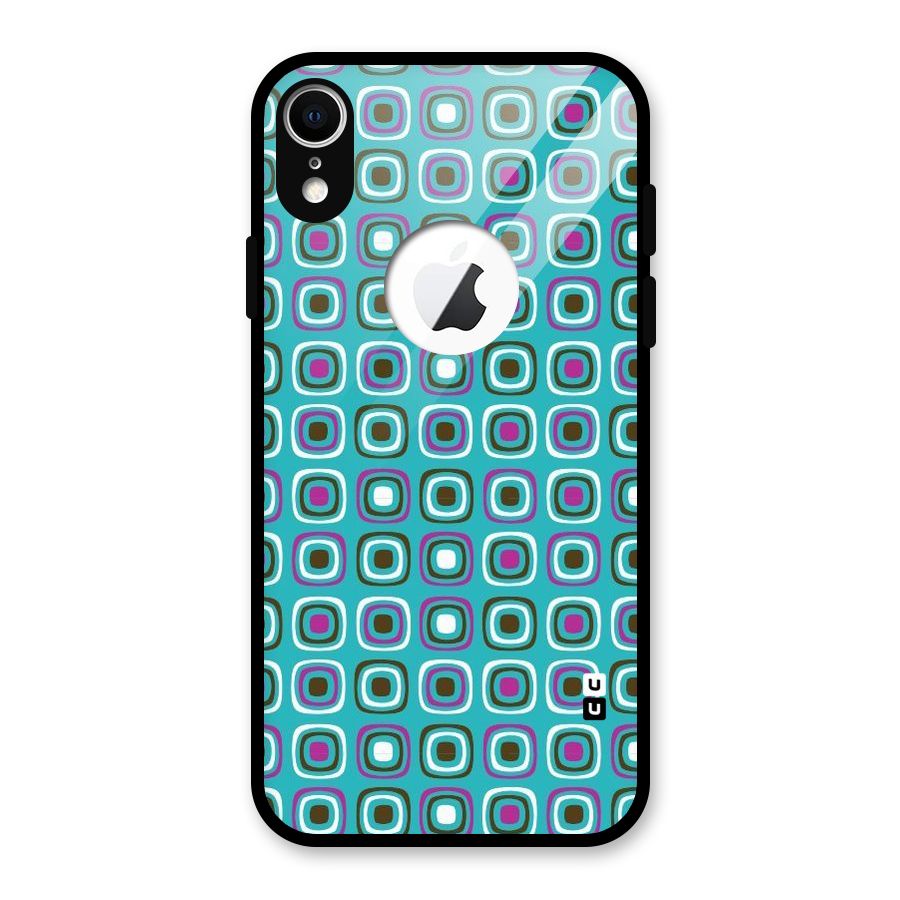 Boxes Tiny Pattern Glass Back Case for iPhone XR Logo Cut