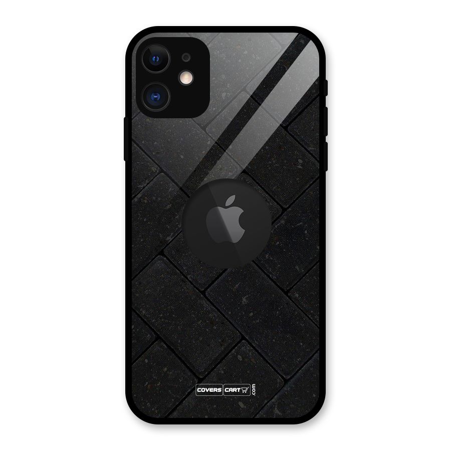 Bricks Pattern Glass Back Case for iPhone 11 Logo Cut