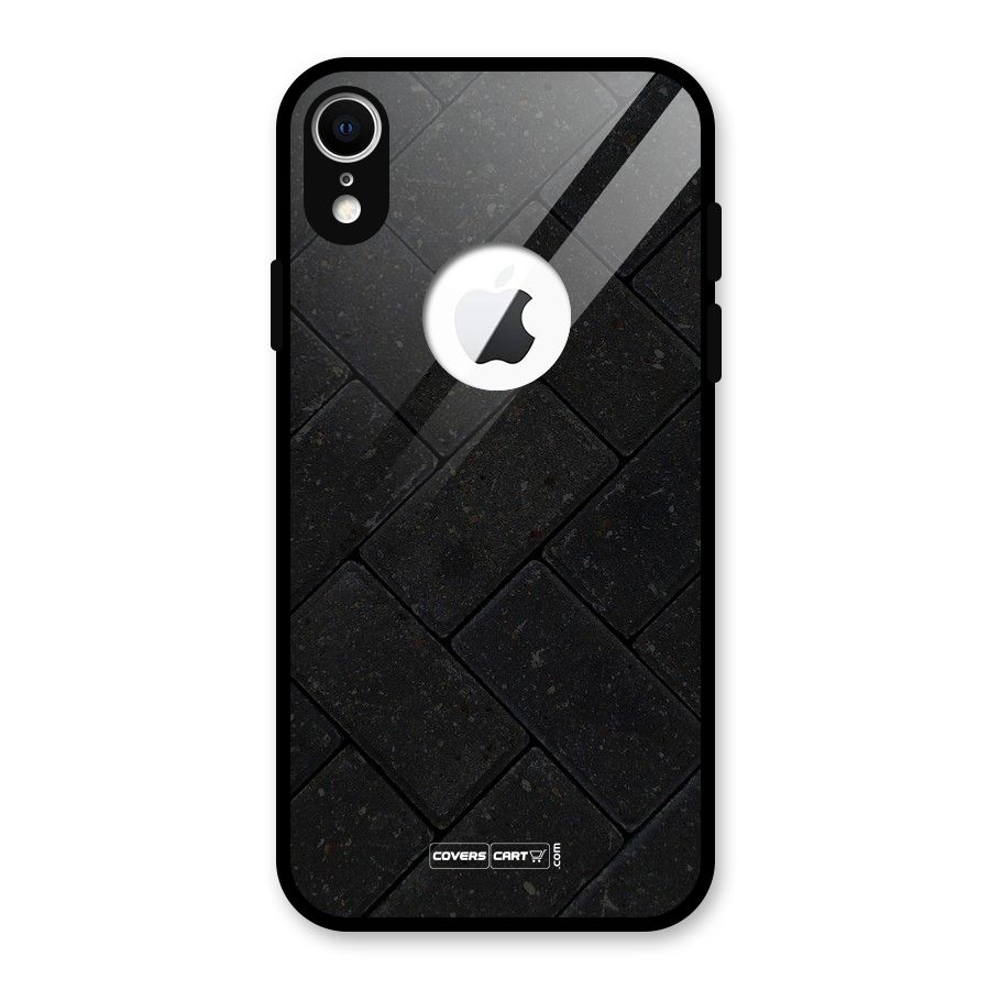 Bricks Pattern Glass Back Case for iPhone XR Logo Cut