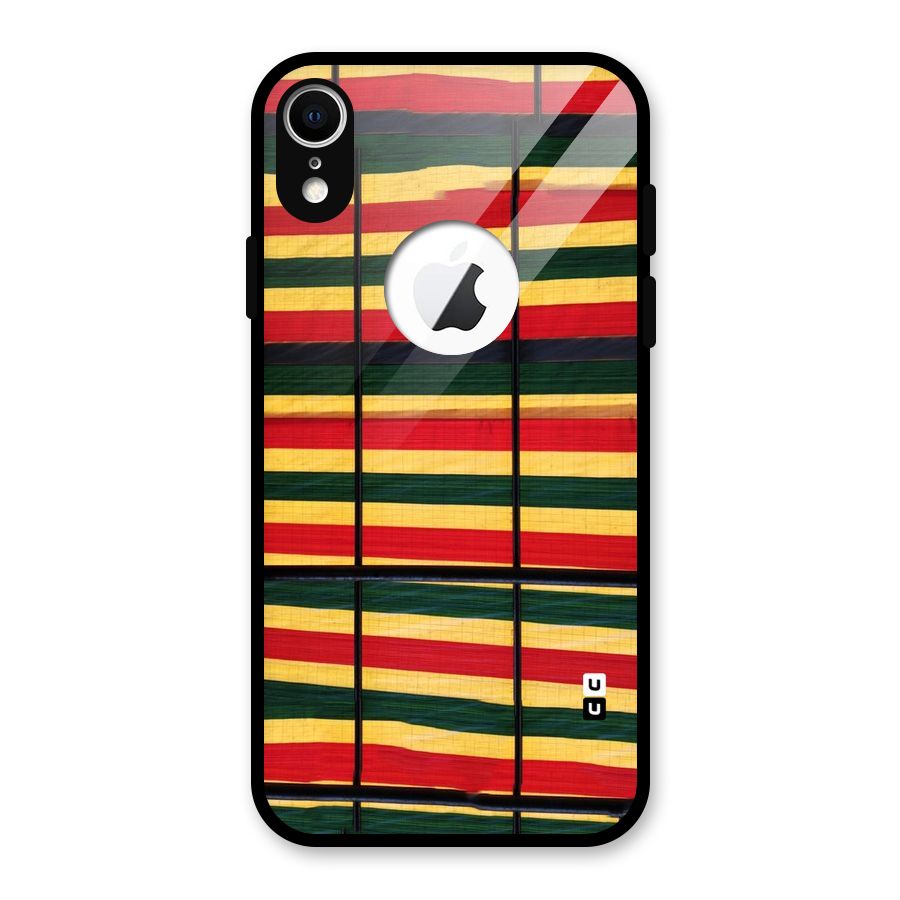Bright Colors Lines Glass Back Case for iPhone XR Logo Cut