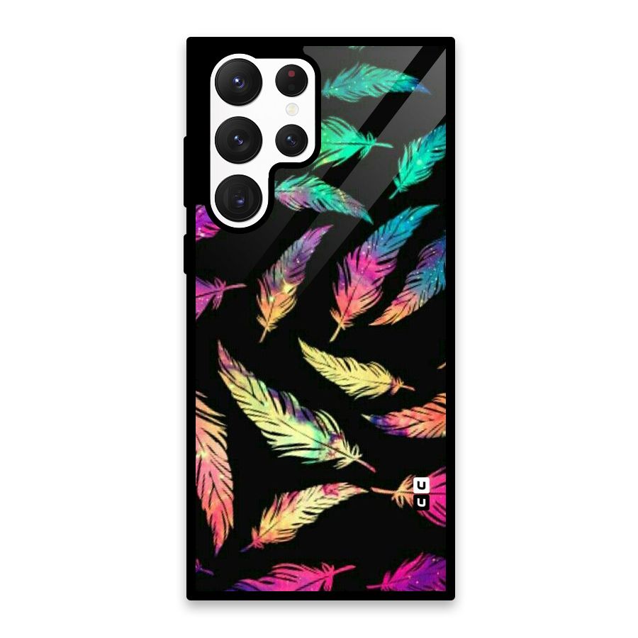 Bright Feathers Glass Back Case for Galaxy S22 Ultra 5G