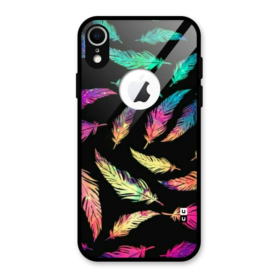 Bright Feathers Glass Back Case for iPhone XR Logo Cut
