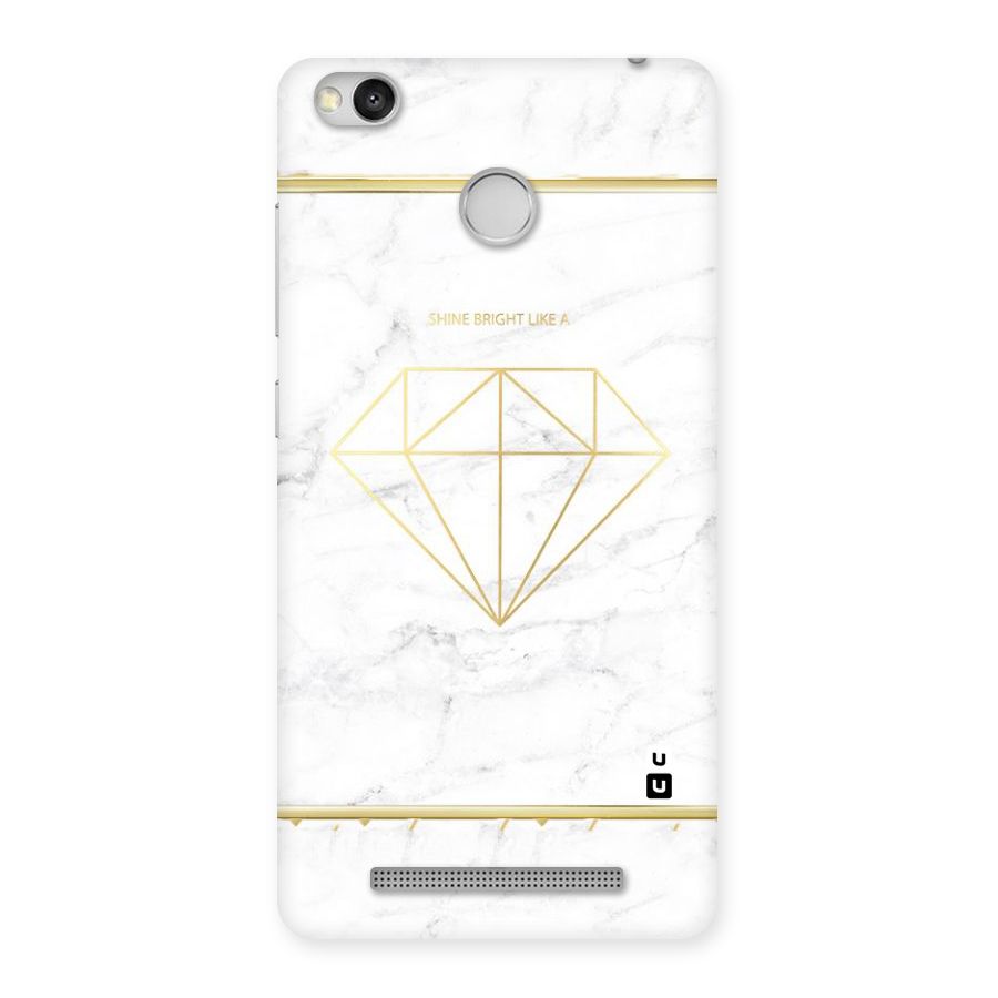 Bright Gold Diamond Back Case for Redmi 3S Prime
