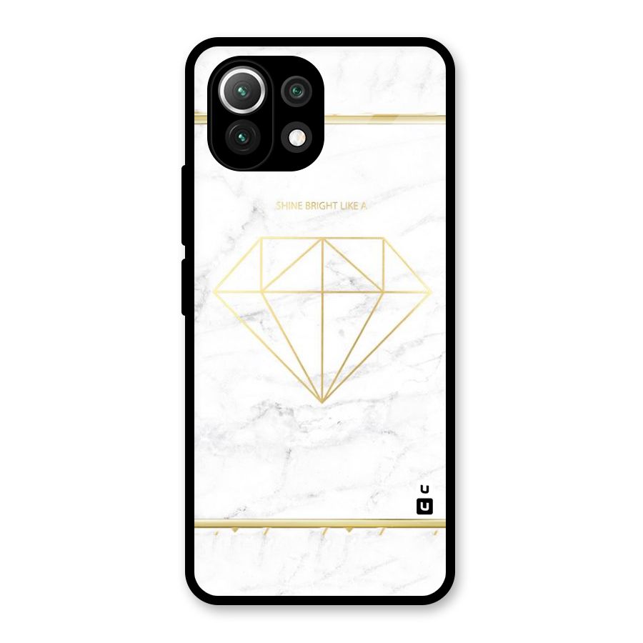 Bright Gold Diamond Glass Back Case for Mi 11 Lite NE 5G