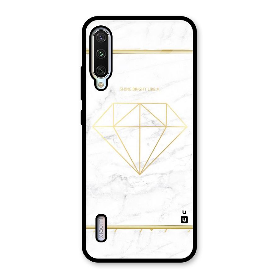 Bright Gold Diamond Glass Back Case for Mi A3