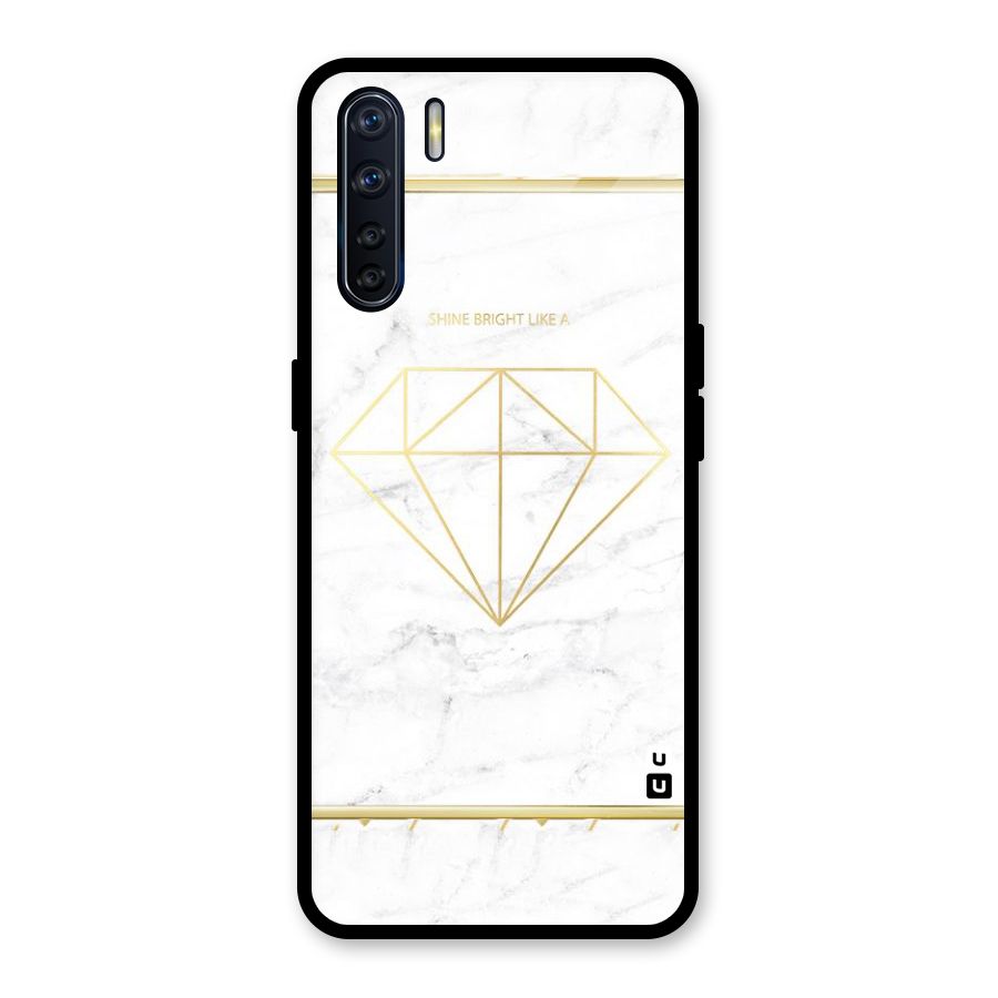 Bright Gold Diamond Glass Back Case for Oppo F15