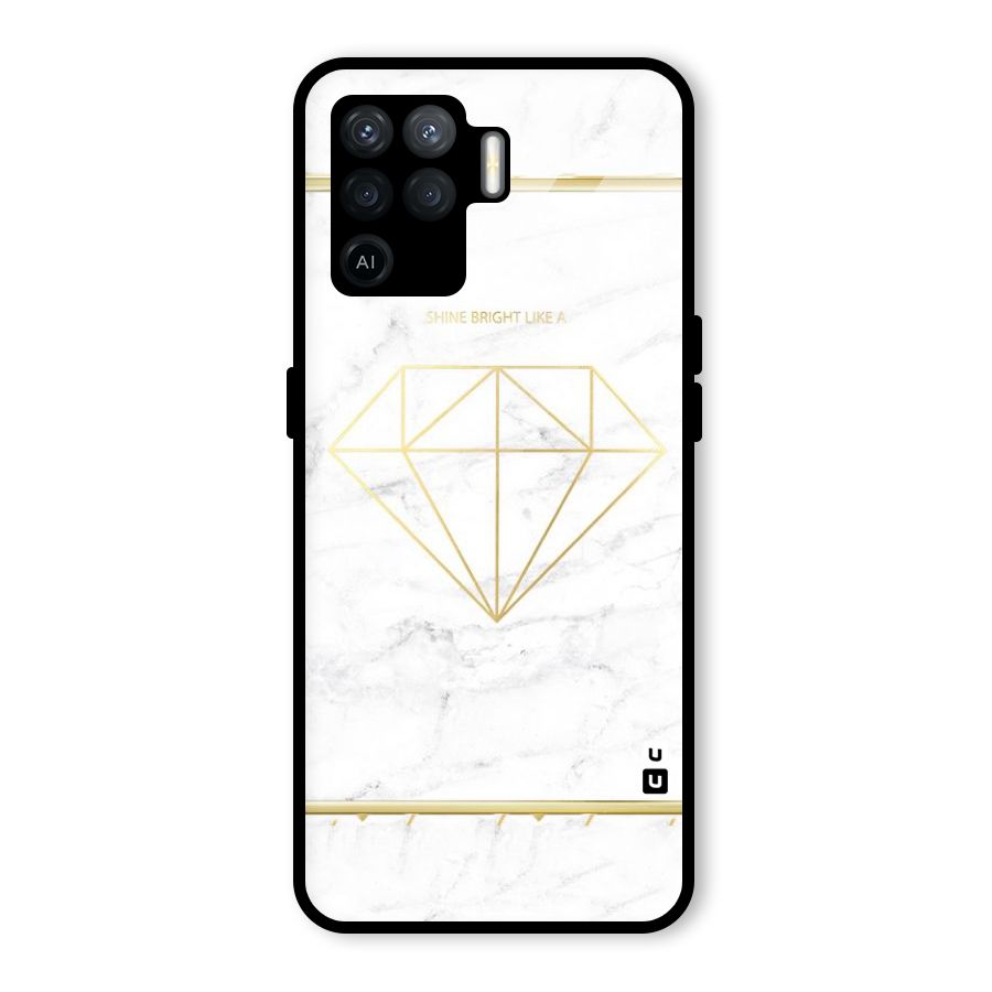 Bright Gold Diamond Glass Back Case for Oppo F19 Pro