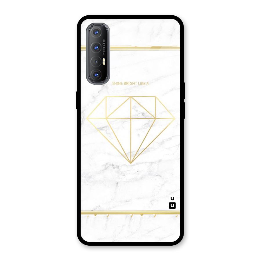 Bright Gold Diamond Glass Back Case for Oppo Reno3 Pro