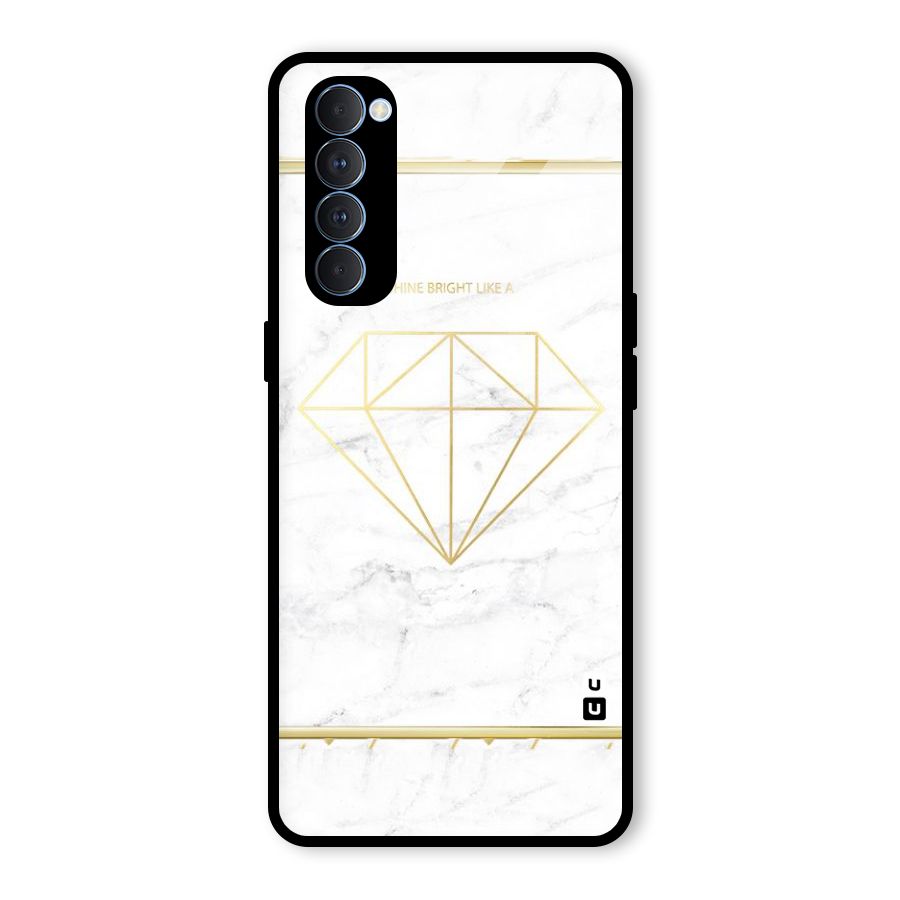 Bright Gold Diamond Glass Back Case for Oppo Reno4 Pro