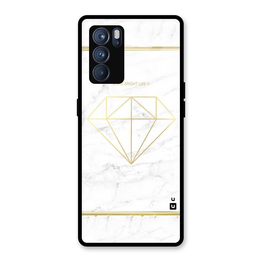 Bright Gold Diamond Glass Back Case for Oppo Reno6 Pro 5G