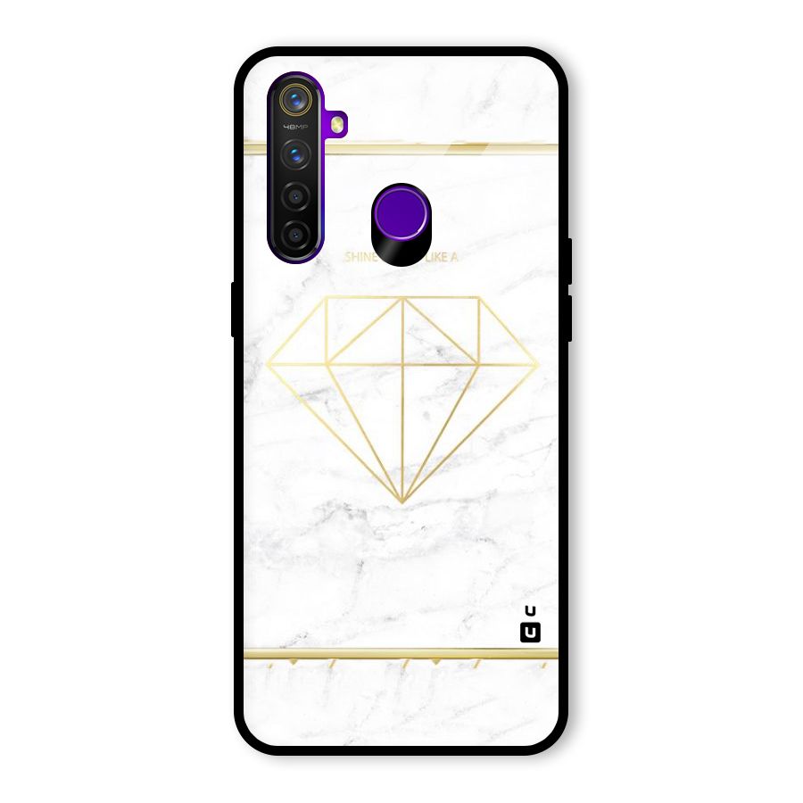 Bright Gold Diamond Glass Back Case for Realme 5 Pro