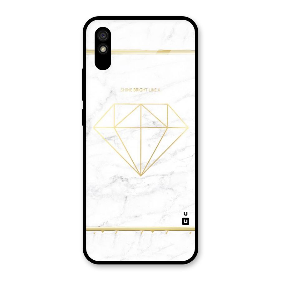 Bright Gold Diamond Glass Back Case for Redmi 9i