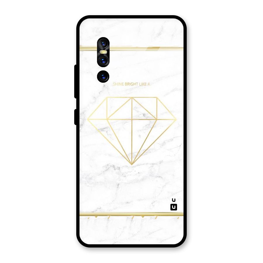 Bright Gold Diamond Glass Back Case for Vivo V15 Pro
