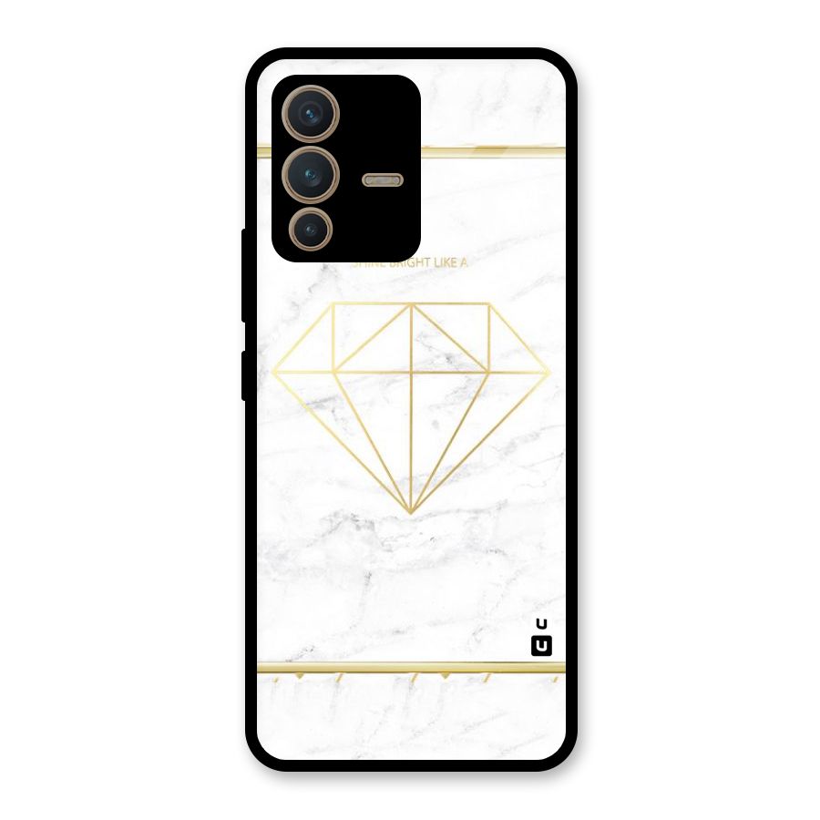 Bright Gold Diamond Glass Back Case for Vivo V23 5G