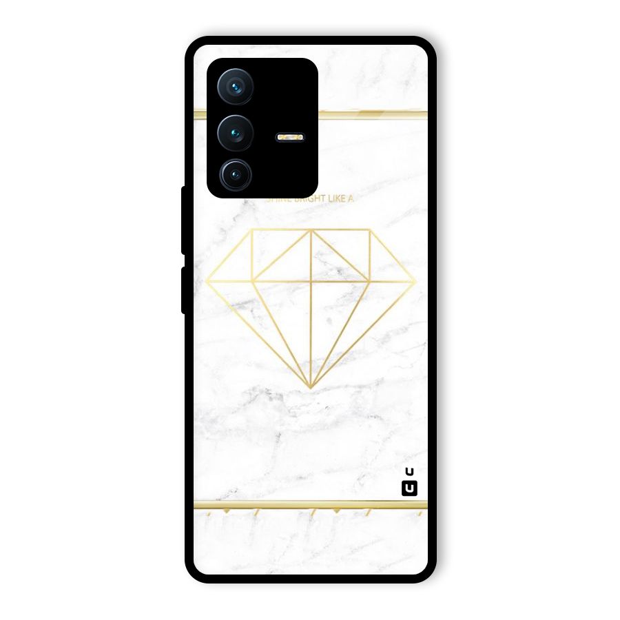 Bright Gold Diamond Glass Back Case for Vivo V23 Pro