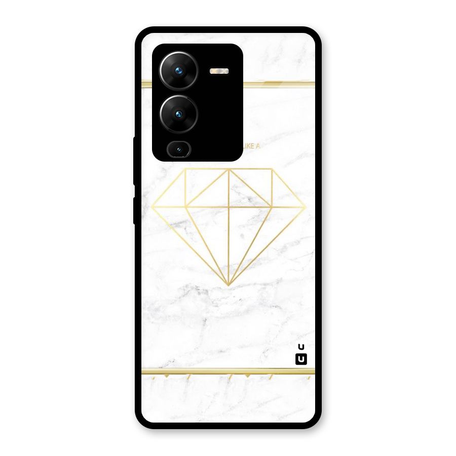 Bright Gold Diamond Glass Back Case for Vivo V25 Pro