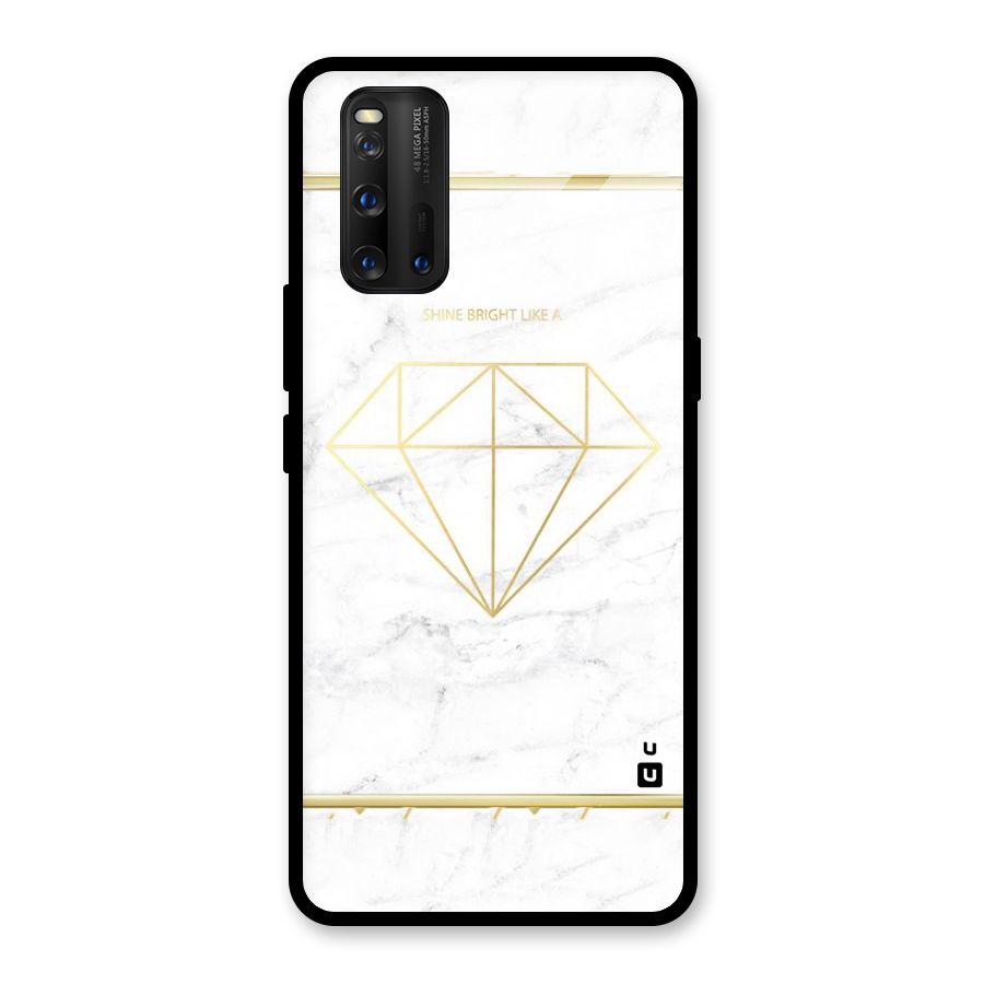 Bright Gold Diamond Glass Back Case for Vivo iQOO 3