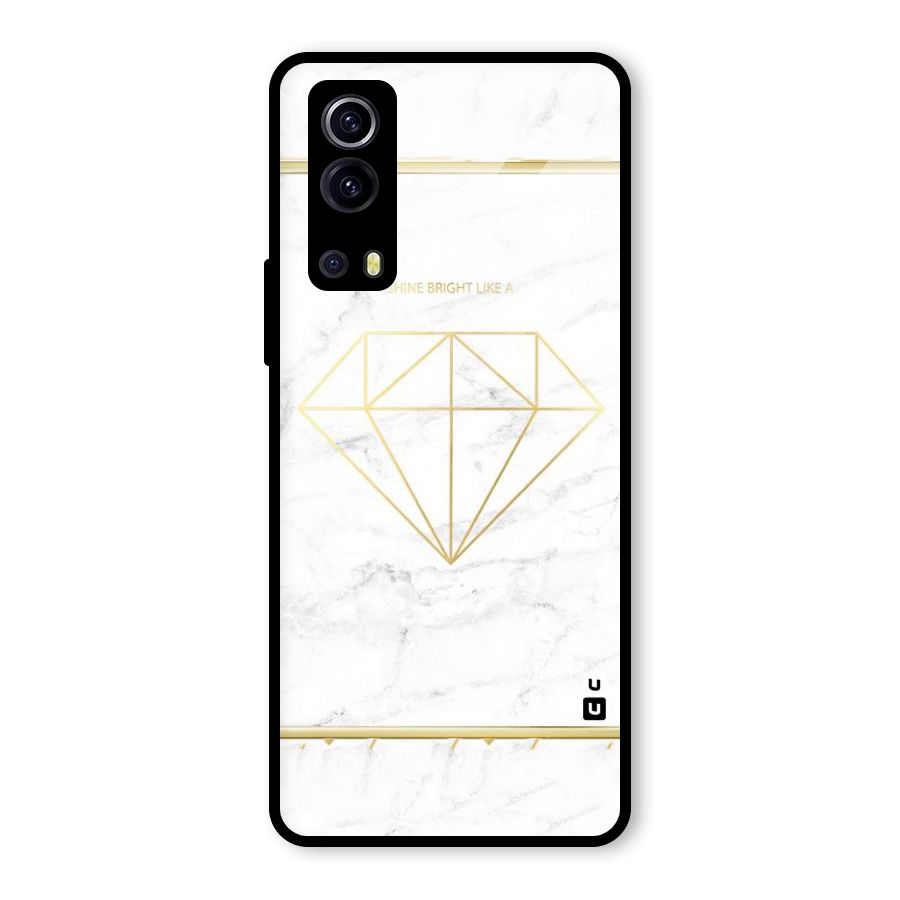 Bright Gold Diamond Glass Back Case for Vivo iQOO Z3
