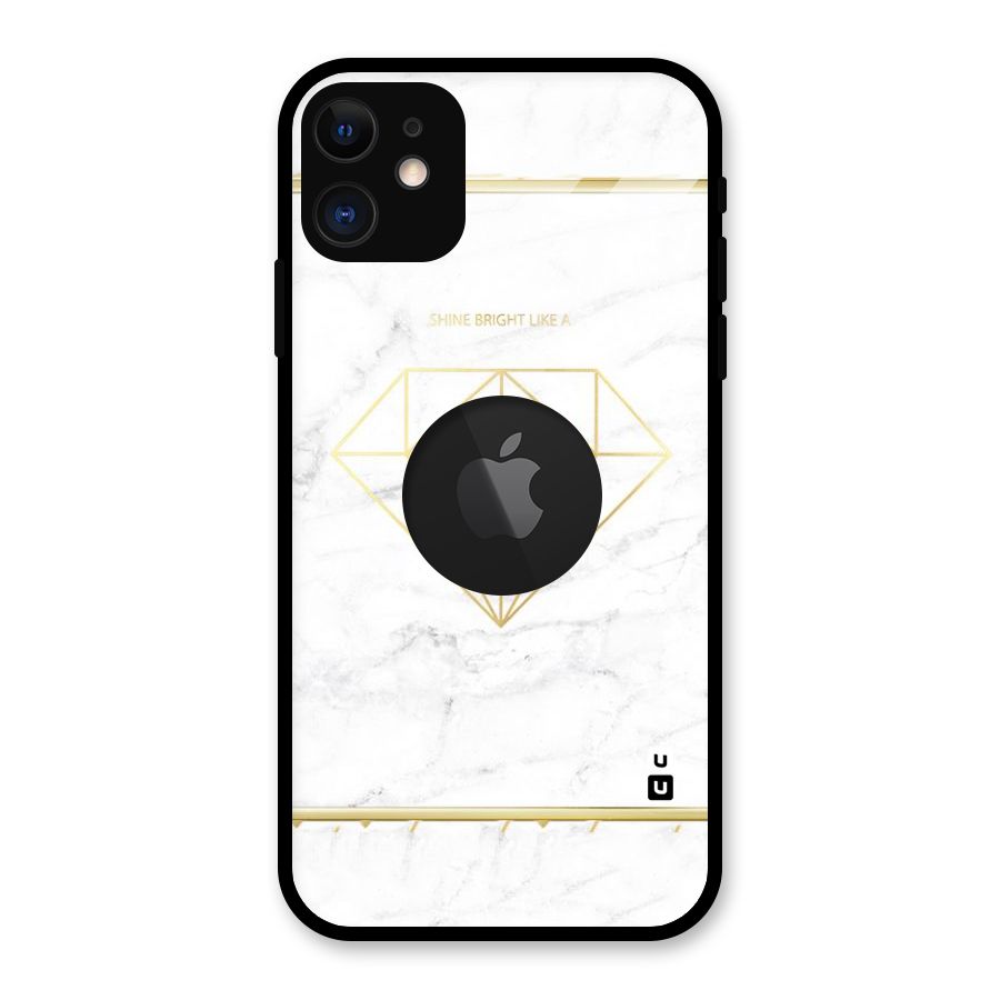 Bright Gold Diamond Glass Back Case for iPhone 11 Logo Cut