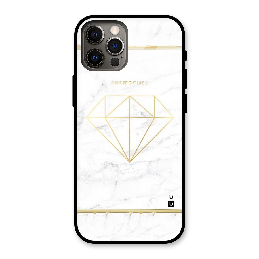 Bright Gold Diamond Glass Back Case for iPhone 12 Pro