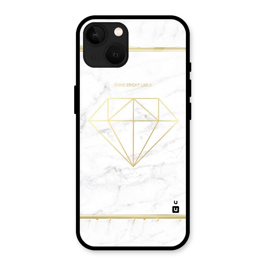 Bright Gold Diamond Glass Back Case for iPhone 13