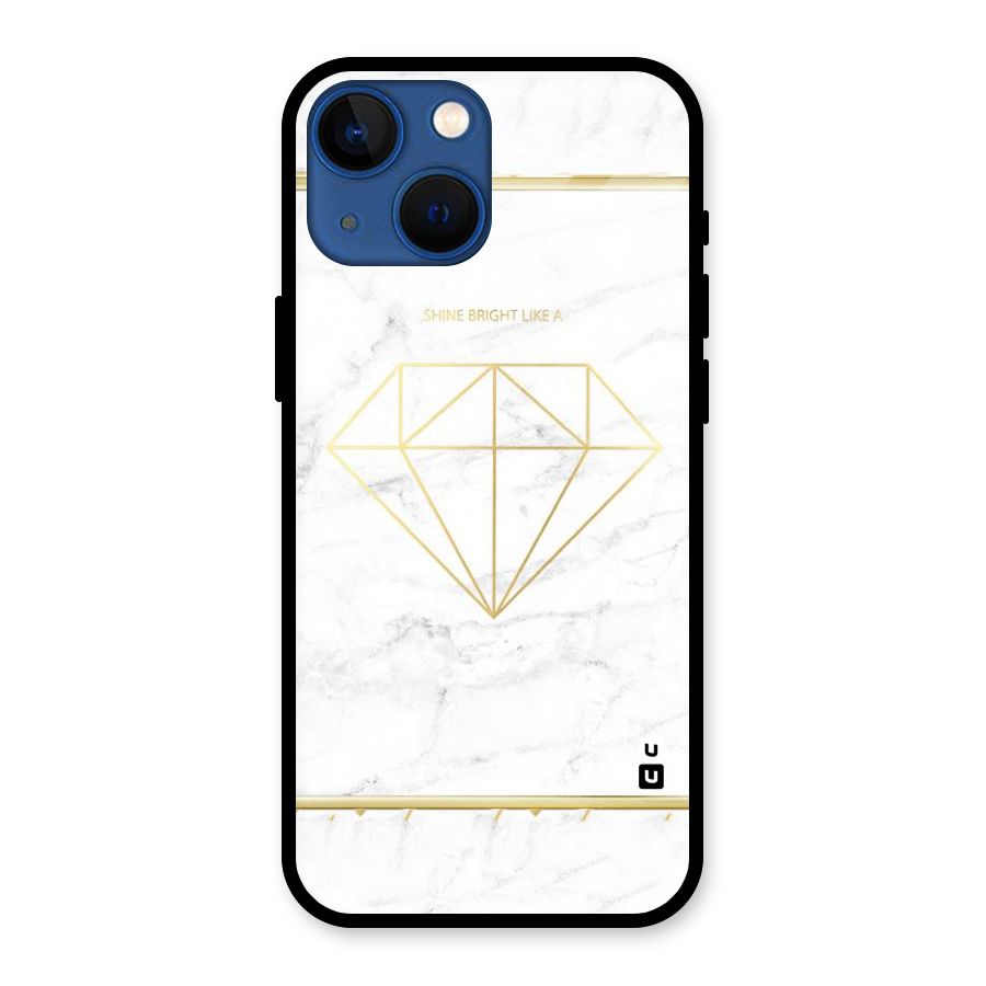 Bright Gold Diamond Glass Back Case for iPhone 13 Mini