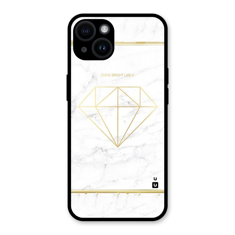 Bright Gold Diamond Glass Back Case for iPhone 14