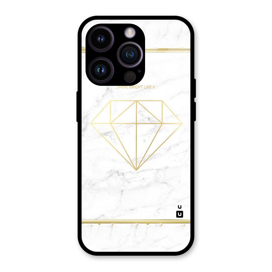 Bright Gold Diamond Glass Back Case for iPhone 14 Pro