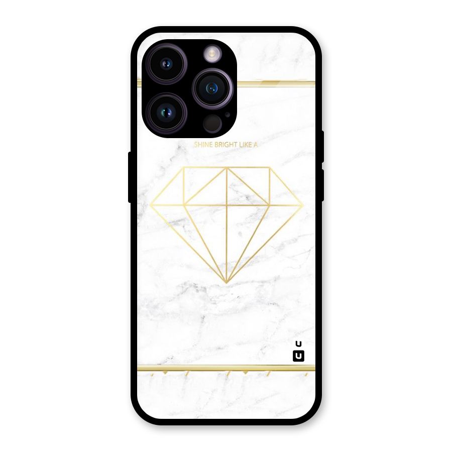 Bright Gold Diamond Glass Back Case for iPhone 14 Pro Max