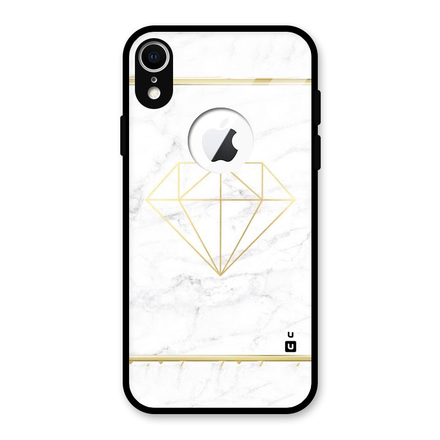 Bright Gold Diamond Glass Back Case for iPhone XR Logo Cut