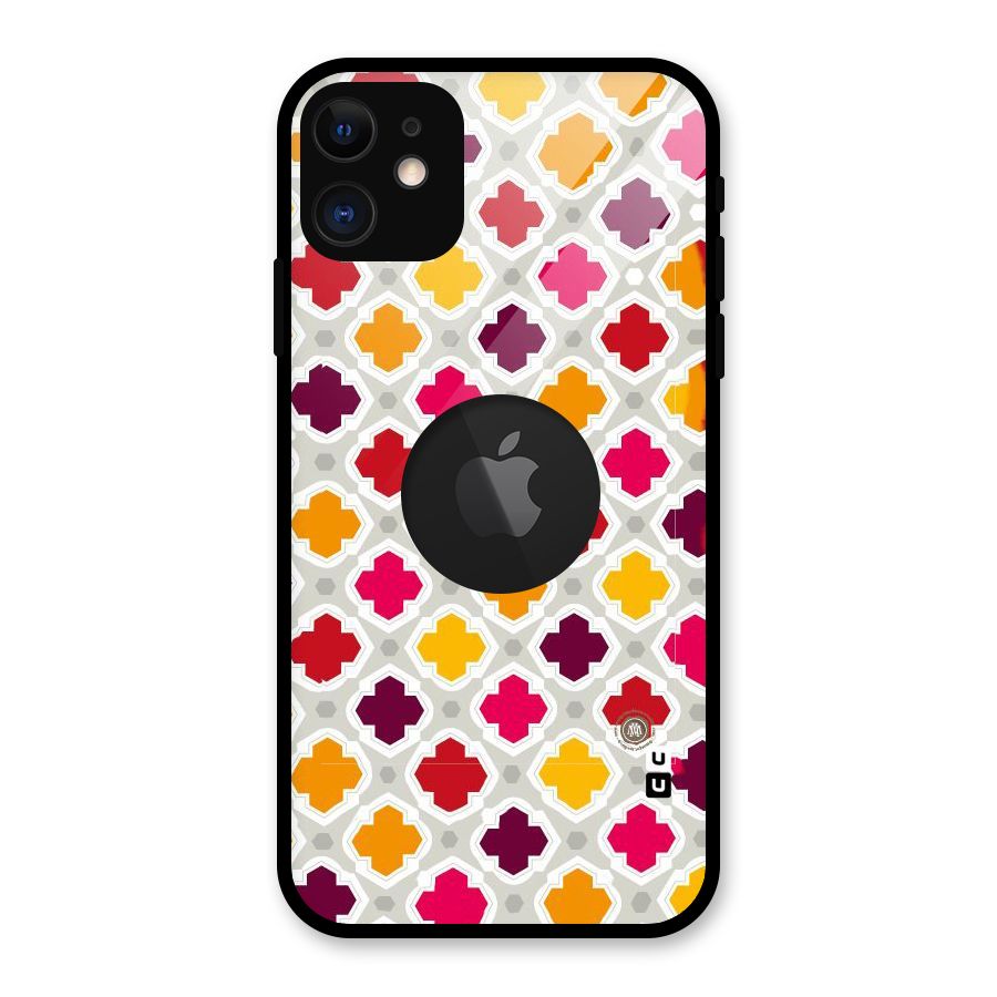 Bright Pattern Glass Back Case for iPhone 11 Logo Cut