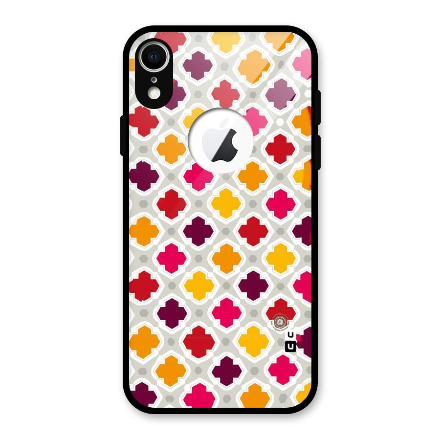 Bright Pattern Glass Back Case for iPhone XR Logo Cut