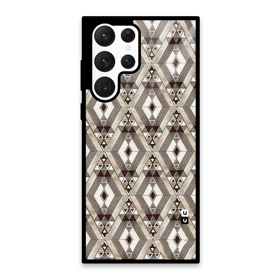 Brown Abstract Design Glass Back Case for Galaxy S22 Ultra 5G