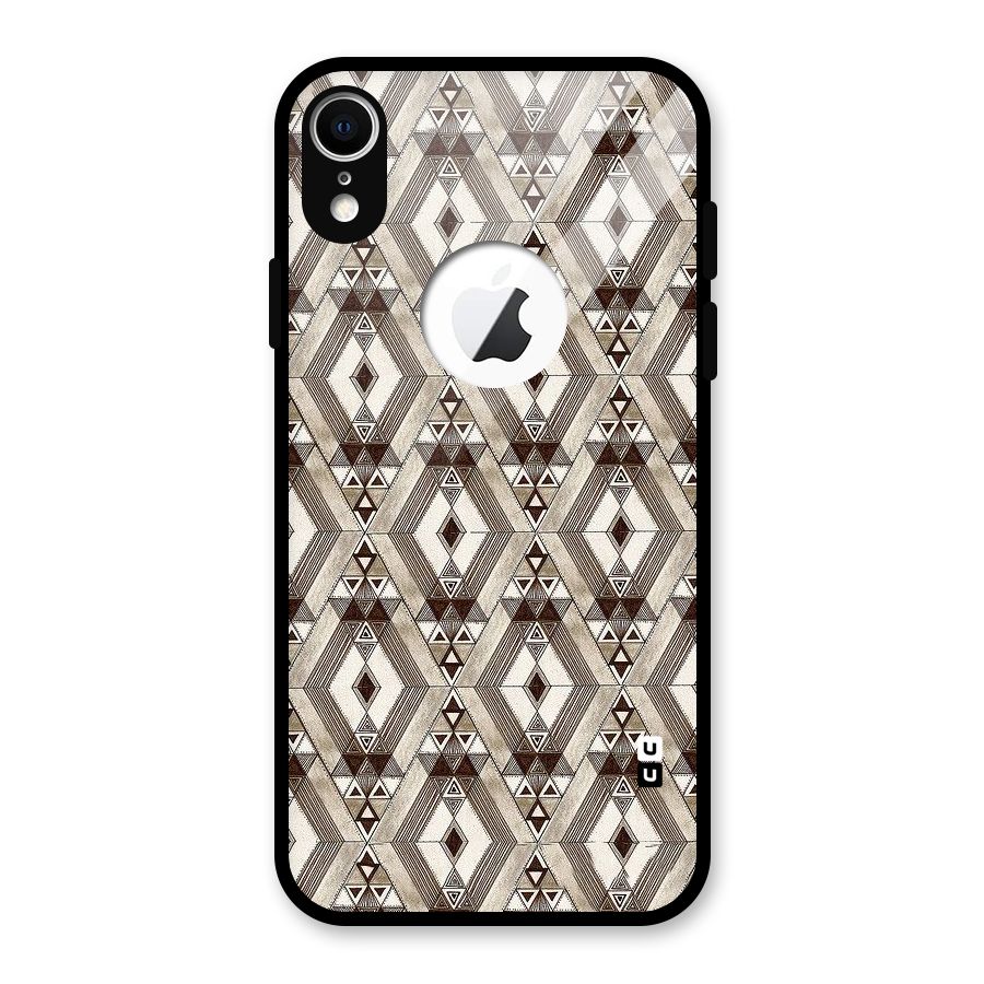Brown Abstract Design Glass Back Case for iPhone XR Logo Cut