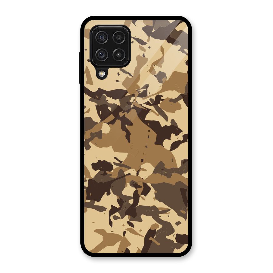 Brown Camouflage Army Glass Back Case for Galaxy A22 4G