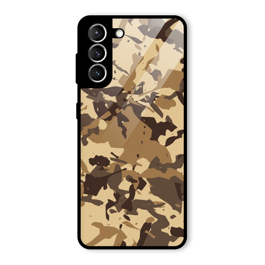 Brown Camouflage Army Glass Back Case for Galaxy S21 5G