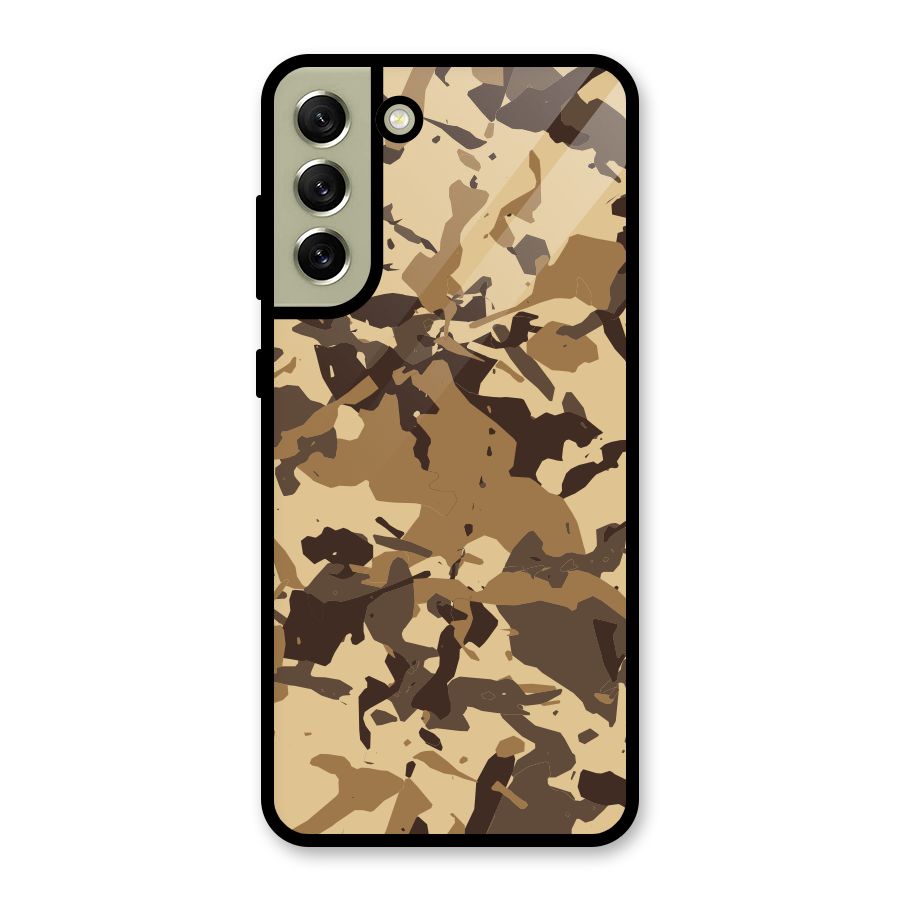 Brown Camouflage Army Glass Back Case for Galaxy S21 FE 5G