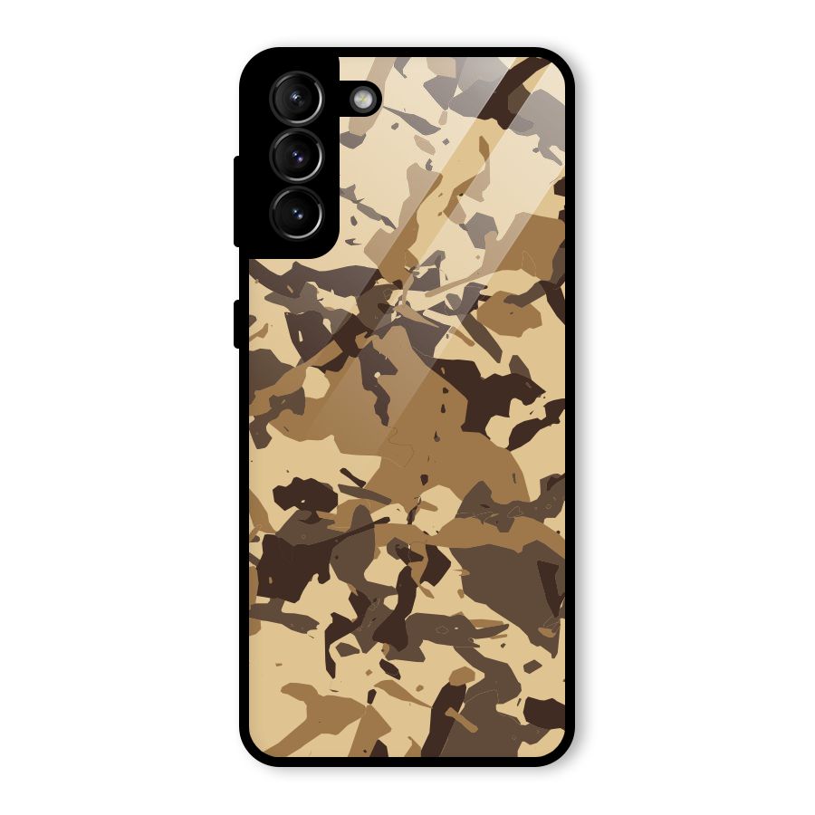 Brown Camouflage Army Glass Back Case for Galaxy S21 Plus