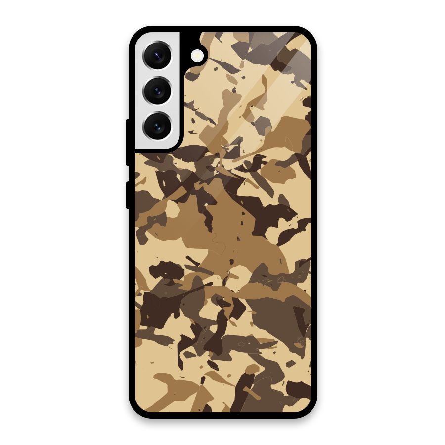 Brown Camouflage Army Glass Back Case for Galaxy S22 Plus 5G