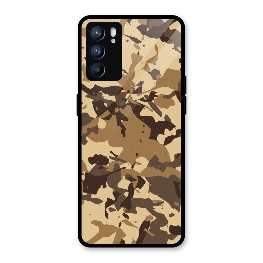 Brown Camouflage Army Glass Back Case for Oppo Reno6 5G