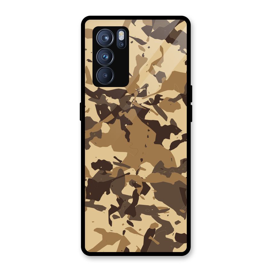 Brown Camouflage Army Glass Back Case for Oppo Reno6 Pro 5G