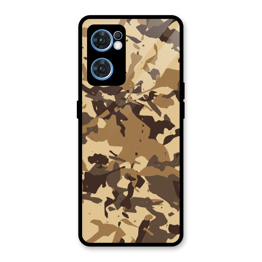 Brown Camouflage Army Glass Back Case for Oppo Reno7 5G