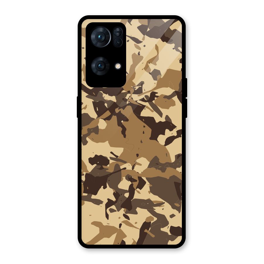Brown Camouflage Army Glass Back Case for Oppo Reno7 Pro 5G