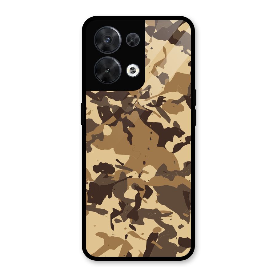 Brown Camouflage Army Glass Back Case for Oppo Reno8 5G